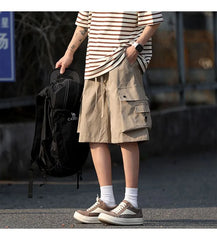 Drawstring Waist Plain Cargo Shorts