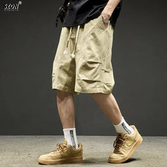 Drawstring Waist Plain Cargo Shorts