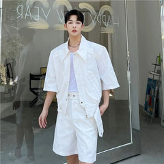 Set: Elbow-Sleeve Plain Zip Jacket + Mid Rise Shorts