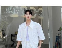 Set: Elbow-Sleeve Plain Zip Jacket + Mid Rise Shorts