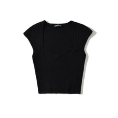 Sleeveless Sweetheart Neck Plain Ribbed Knit Crop Top