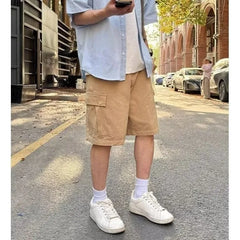 Mid Rise Plain Cargo Shorts