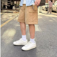 Mid Rise Plain Cargo Shorts