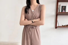 Sleeveless V-Neck Plain Jumpsuits