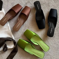 Square Toe Low Heel Mules