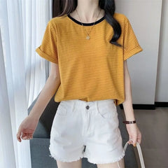 Short-Sleeve Round Neck Striped Tee