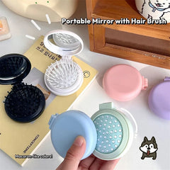 Portable Mirror with Hair Brush