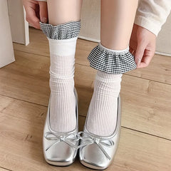 Gingham Panel Ribbed Socks