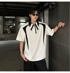 Short Sleeve Two Tone Panel Half Zip Polo Shirt