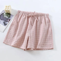 Couple Matching Drawstring Waist Plaid Lounge Shorts (Various Designs)