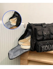 Buckled Drawstring Nylon Duffel Bag