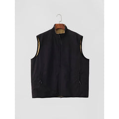 Sleeveless Stand Collar Plaid Panel Zip Vest