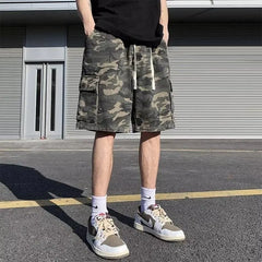 Mid Rise Camo Print Cargo Shorts