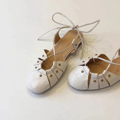 Studded Faux Leather Tie Back Flats