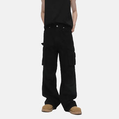 Mid Rise Plain Straight Leg Cargo Jeans