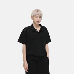 Short Sleeve Plain Polo Shirt / Drawstring Waist Sweat Shorts