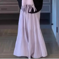 High Rise Plain Accordion Pleated Maxi A-Line Skirt