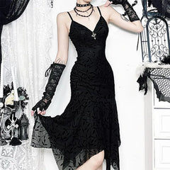 Spaghetti Strap V-Neck Lace Midi Sheath Dress