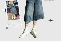Mid Waist Washed Wide Leg Jorts