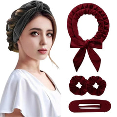 Heatless Hair Curler / Scrunchie / Hair Clip / Headband / Velvet Bonnet Hat / Set (Various Designs)