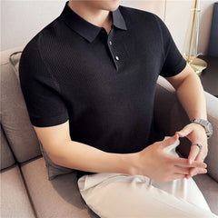 Short Sleeve Plain Waffle Knit Polo Top