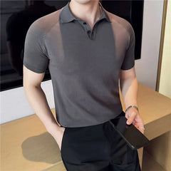 Short Sleeve Plain Knit Polo Top