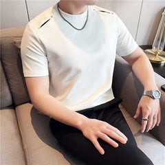 Short Sleeve Crew Neck Studded Panel T-Shirt