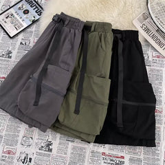 Mid Rise Web Belt Plain Cargo Shorts