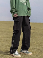 Mid Rise Plain Cargo Straight Leg Pants
