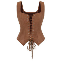 Sleeveless Square Neck Plain Lace Up Bustier Top