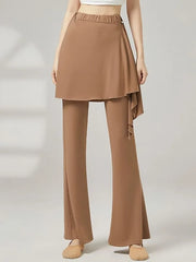 High Waist Plain Skirt Overlay Flared Dance Pants