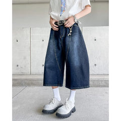 Mid Rise Washed Wide Leg Jorts