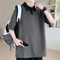 Elbow-Sleeve Contrast Collar Polo Shirt