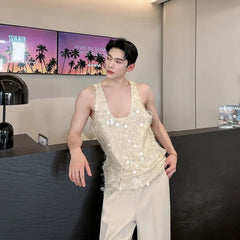 Scoop Neck Sequin Mesh Tank Top