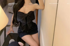 Striped Bow Accent Crop Corset Tube Top