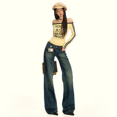 Low Waist Washed Wide Leg Jeans (Various Designs)