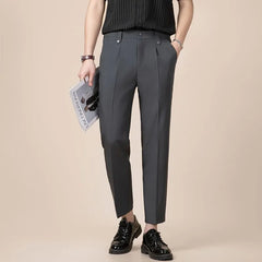 Mid Rise Plain Crop Straight Leg Pants