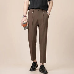 Mid Rise Plain Crop Straight Leg Pants
