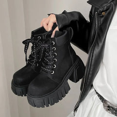 Lace-Up Platform Chunky Heel Short Boots