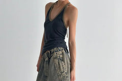 Mid Rise Washed Wide Leg Jorts