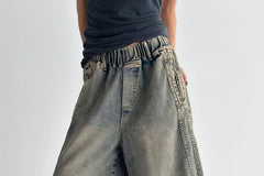 Mid Rise Washed Wide Leg Jorts