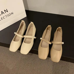 Square Toe Faux Pearl Accent Mary Jane Shoes