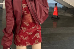 Faux Leather Zip-Up Crop Jacket