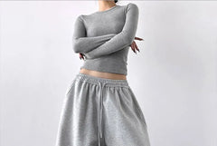 Drawstring Waist Plain Panel Baggy Sweatpants