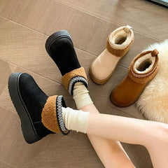 Platform Fleece-Lined faux Suede Ankle Snow Boots