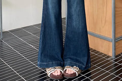 Mid Waist Washed Bell Bottom Jeans