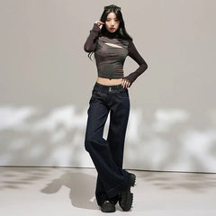 Low Waist Washed Flared Jeans (Various Designs)