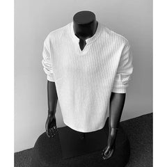 Long-Sleeve Notch Neck Plain T-Shirt