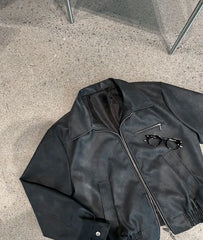 Collar Plain Faux-Suede Zip Jacket