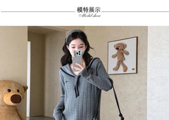 Maternity Long-Sleeve Collared Cable Knit Midi Bodycon Dress